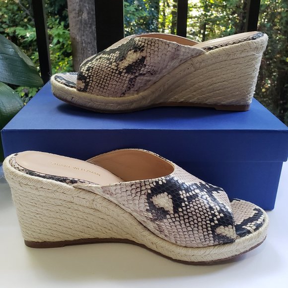 STUART WEITZMAN Wonda Espadrille Wedge Mule in Python Print Leather Size 9.5 - Picture 1 of 14